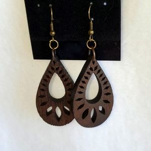 Womens dark wood oval hook earrings